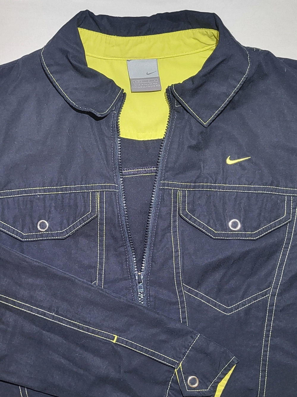 Nike Women's Vintage Black Track Jacket with Neon Yellow Lining